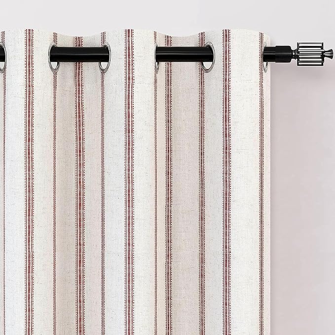 DriftAway Farmhouse Linen Stripe Blackout Curtains, W52xL36, Red | Blackout, Linen Texture, Stripe Pattern, Rod Pocket & Back Tab, Two Layers, Bedroom Living Room Use, Sound Reducing Design