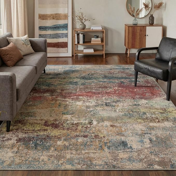 GENIMO Runner Rug Non Slip 2x7, Washable Rug Runner for Hallways Kitchen, Abstract Modern Kitchen Rugs, Low Pile Lightweight Carpet Runners for Entryway, Bedroom, Laundry, Bloom Red