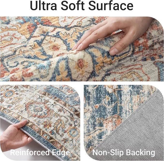 befbee 6x9 Area Rugs for Living Room - Stain Resistant Machine Washable Rugs for Bedroom,Non-Slip Backing Large Area Rug (Navy, 6'x9')