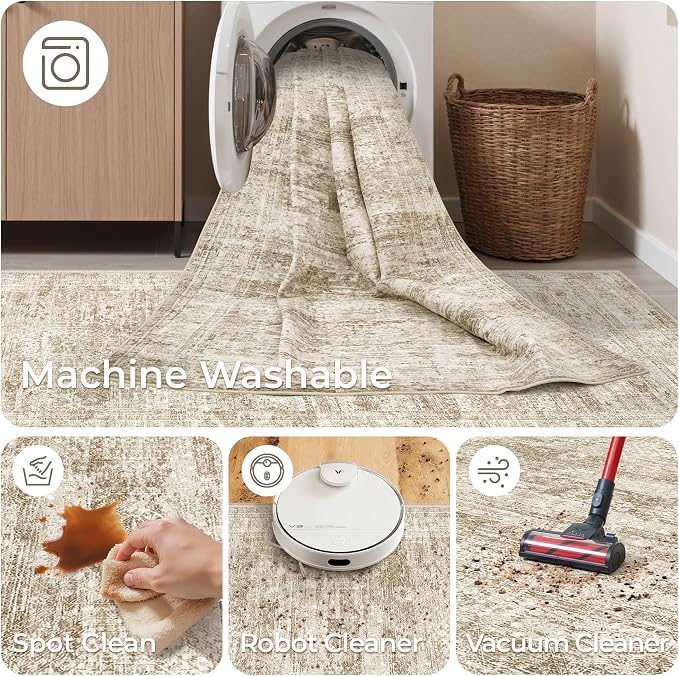 2'6 x 10' Runner Rug Non Slip,Washable Kitchen Rugs,Brown | 10 ft Runner Rug for Hallway,Entryway,Bedroom,Bathroom,Living Room,Thin,Soft, Long Rug,Stain Resistant Indoor Carpet