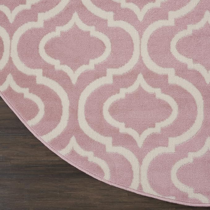 Nourison Home Jubilant Pink 5'3" x Round Area Rug - Easy Clean, Non Shedding, Bed Room, Living Room, Dining Room, Kitchen (5' x Round)