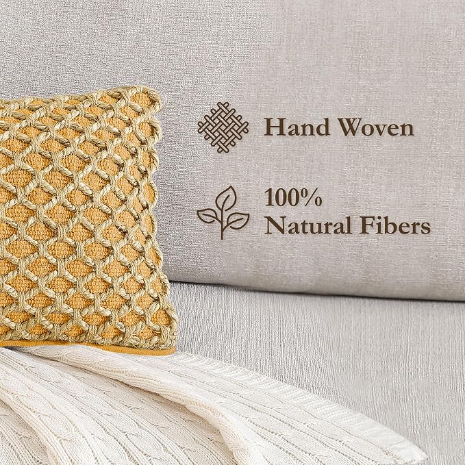 Boho Living Jada Premium Woven Design, Decorative Throw, Living Room Décor, (1) 12" x 20" Pillow Cover, Mustard Yellow