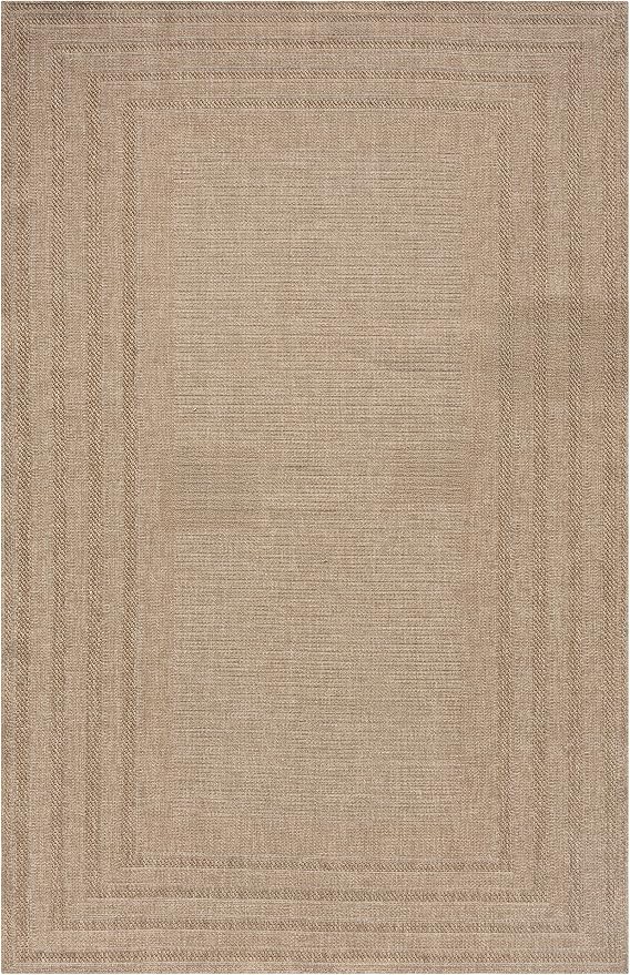 Berry Easy Jute Indoor Outdoor Rug, 6x9 Neutral Bordered Jute Look, Weather Resistant, Easy Care, Lightweight Outdoor Farmhouse Carpet for Patio, Porch, Living Room (6' x 9', Natural)