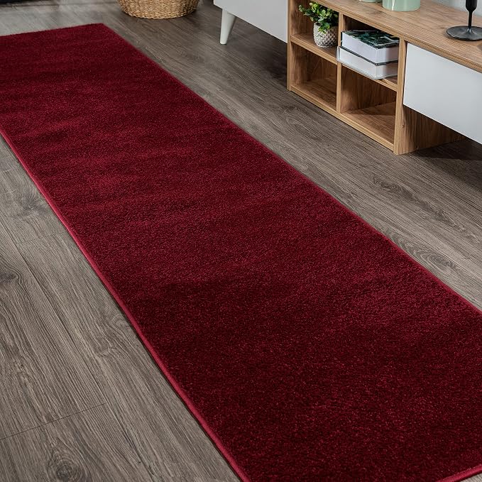 JONATHAN Y Haze Solid Low-Pile Dark Red Runner Rug 2x14, Coastal,Bohemian,Minimalist,Classic, Easy-Cleaning for Living Room,Bedroom,Kitchen,Pet Friendly,Non-Shedding (SEU100Q-214)