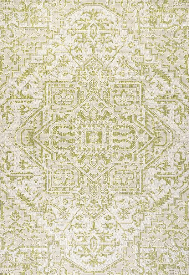 JONATHAN Y Boho Medallion Indoor Outdoor Area Rug 8X10 Cream/Green, Estrella Textured Weave for Backyard, Patio, Porch, Easy-Cleaning, High Traffic, Pet-Friendly, Non-Shedding (SMB105E-8)