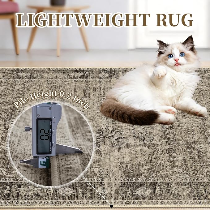 4x6 Entryway Rug, Vintage Medallion Carpet for Bedroom, Brown | for Living Room and Kitchen, Washable Low Pile Indoor Rug with Non-Slip Silicone Backing, Non-Shedding Stain Resistant
