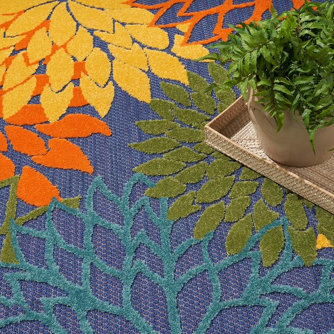 Nourison Home Aloha Navy Multicolor 6' x 9' Area Rug - Easy Clean, Non Shedding, Bed Room, Living Room, Dining Room, Kitchen (6' x 9')