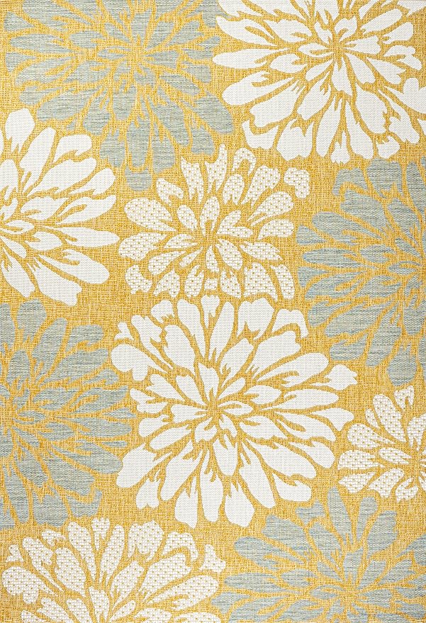 JONATHAN Y Floral Textured Weave Indoor Outdoor Area Rug 8X10 Yellow/Cream, Zinnia Modern for Backyard, Patio, Porch, Easy-Cleaning, High Traffic, Pet-Friendly, Non-Shedding (SMB110G-8)
