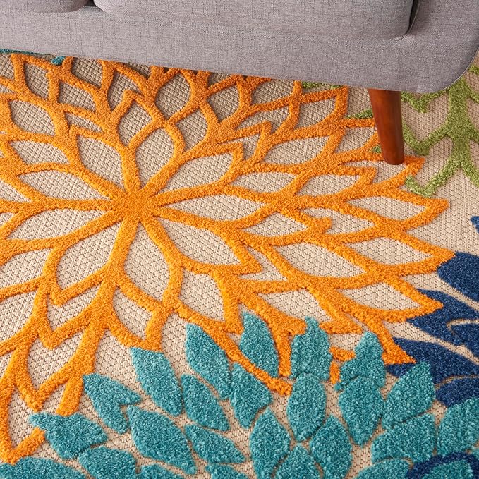 Nourison Home Aloha Indoor/Outdoor Multicolor 6' x 9' Area Rug, Easy Cleaning, Non Shedding, Bed Room, Living Room, Dining Room, Deck, Backyard, Patio (6x9)