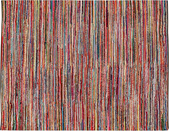 Chindi Rug 8x10, Boho Living Room Woven Braided Multicolor Area Rugs 8x10, Bohemian Colorful Recycled Cotton Rag Rugs for Farmhouse, Bedroom, Dining Room, Classroom, Hallway