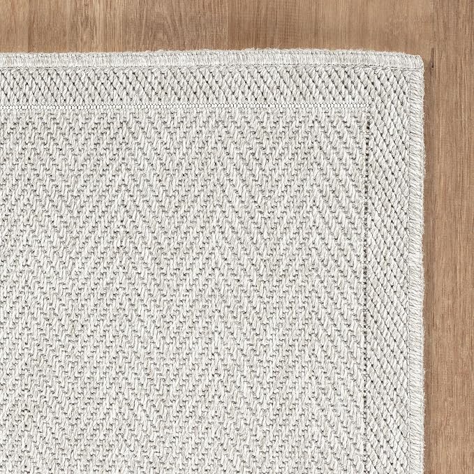 CAMILSON Easy Jute Rug 5x7, Indoor Outdoor Off-White Color Fiber Area Rugs for Living Room Patio and Kitchen Rug Herringbone Seagrass Woven Design Easy-Cleaning Washable Outside Carpet Alfombras 5 x 7
