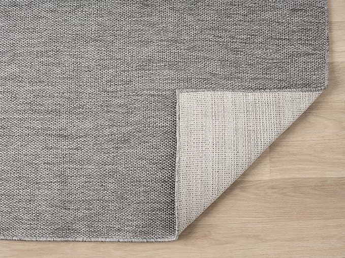 Angela Easy Jute Indoor Outdoor Rug, 5x7 Natural Solid Jute Look, Polyester, Durable & Easy Care Outdoor Farmhouse Carpet for Patio, Porch, Living Room (5' x 7', Gray)