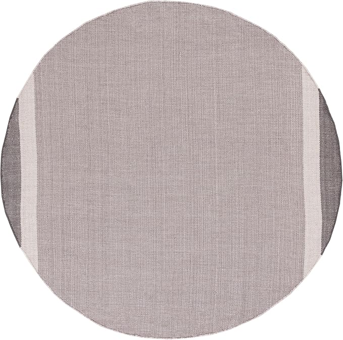 SAFAVIEH Montauk Collection Area Rug - 7' Round, Ivory & Grey, Handmade Flat Weave Boho Farmhouse Cotton Stripe Fringe, Ideal for High Traffic Areas in Living Room, Bedroom (MTK301A)