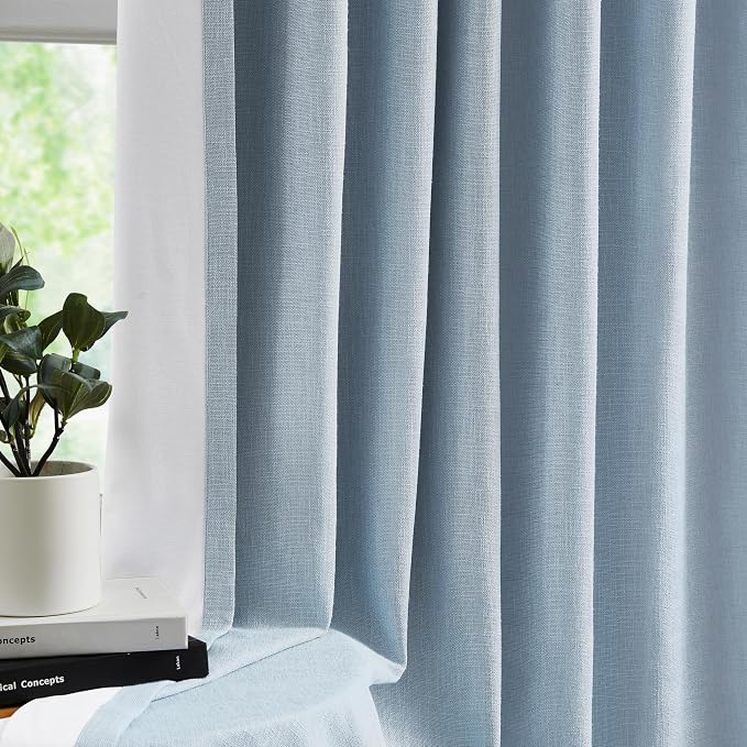 WEST LAKE 90 Inches Length Dusty Blue Pinch Pleated Blackout Curtain Panels | Linen Textured Drapes for Bedroom Living Room,Energy Efficient Backtab Hooks Window Treatment,40"Wx90"Lx2
