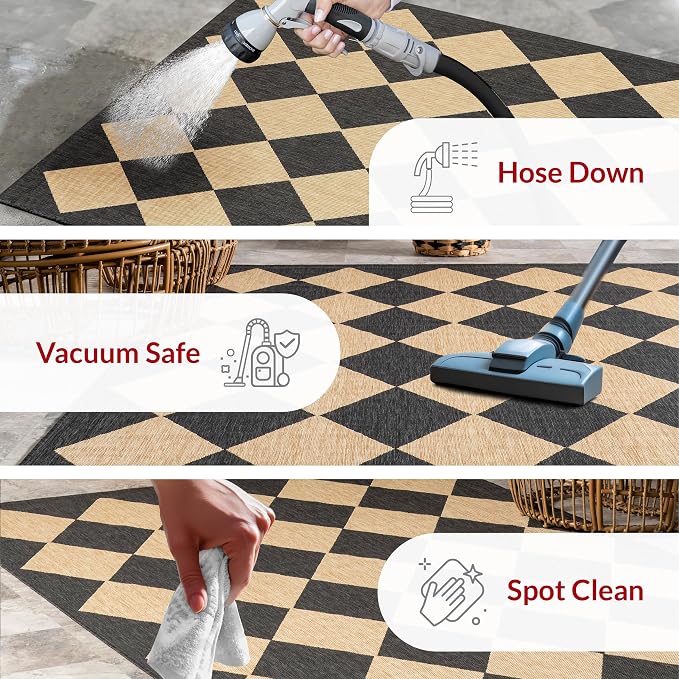 Nuloom Outdoor Performance Collection Sabina Dark Grey/Ivory, 4' x 6', Soft, High Traffic, Stain Resistant, Easy Clean, Durable Area Rug for Indoor/Outdoor Patio, Deck, Porch, Garden, Courtyard