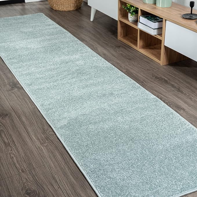 JONATHAN Y Haze Solid Low-Pile Aqua Blue Runner Rug 2x8, Coastal,Bohemian,Minimalist,Classic, Easy-Cleaning for Living Room,Bedroom,Kitchen,Pet Friendly,Non-Shedding (SEU100S-28)