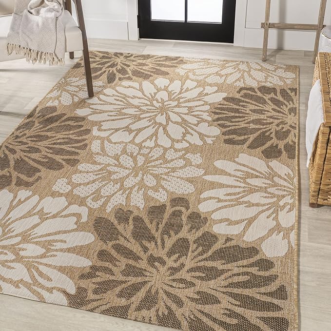 JONATHAN Y Floral Textured Weave Indoor Outdoor Area Rug 3X5 Brown/Cream, Zinnia Modern for Backyard, Patio, Porch, Easy-Cleaning, High Traffic, Pet-Friendly, Non-Shedding (SMB110I-3)