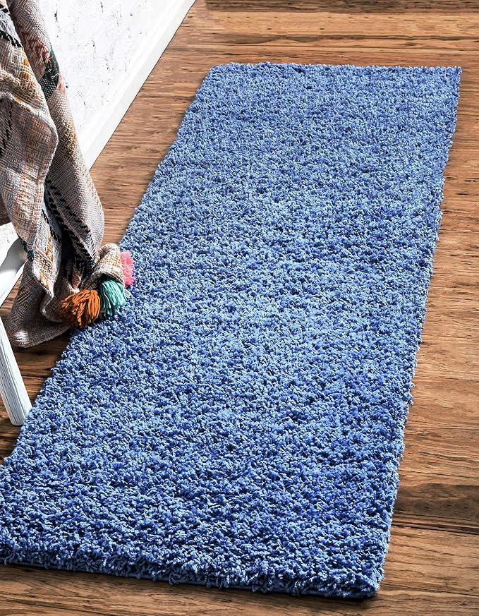 Unique Loom Solid Shag Collection Area Rug (2' 7" x 10' Runner, Periwinkle Blue)