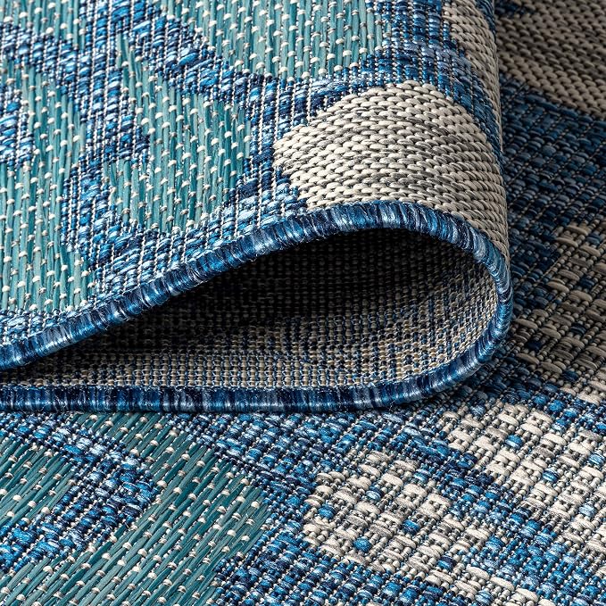 JONATHAN Y Floral Textured Weave Indoor Outdoor Square Area Rug 9X9 Navy/Aqua, Zinnia Modern for Backyard, Patio, Porch, Easy-Cleaning, High Traffic, Pet-Friendly, Non-Shedding (SMB110C-9SQ)