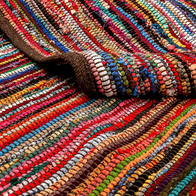 Chindi Rug 8x10, Boho Living Room Woven Braided Multicolor Area Rugs 8x10, Bohemian Colorful Recycled Cotton Rag Rugs for Farmhouse, Bedroom, Dining Room, Classroom, Hallway