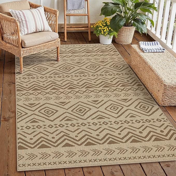 PureCozy 4x6 Easy Jute Outdoor Rug Brown Boho Indoor Outdoor Area Rug Farmhouse Patio Carpet for Backyard, Patio, Porch, Living Room，Easy-Cleaning, High Traffic, Pet-Friendly, Non-Shedding