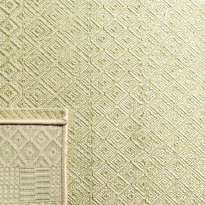SAFAVIEH Washable Rug Outdoor Courtyard Collection - 5'3" Square, Beige & Green, Non-Shedding & Easy Cleaning, Ideal for Patio, Backyard, Mudroom (CY6235-21812)