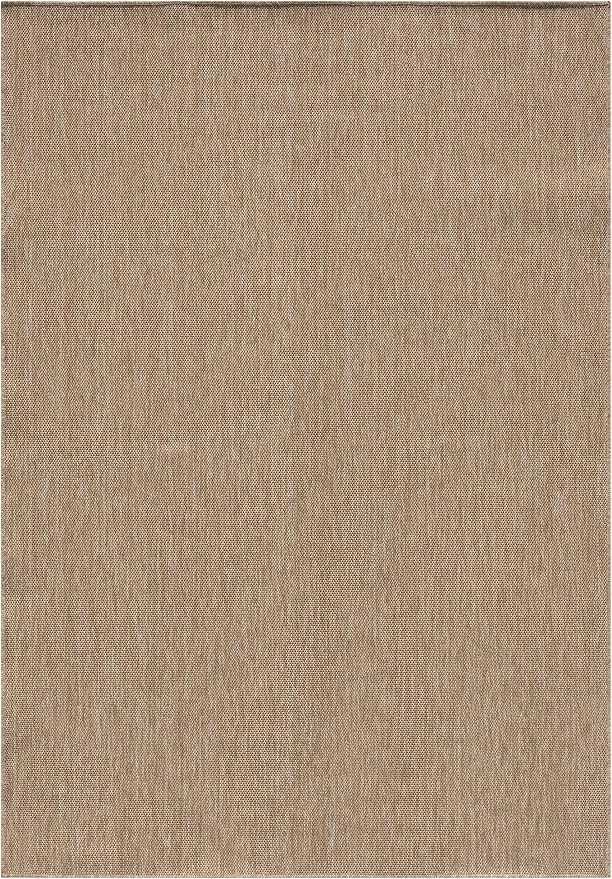 Angela Easy Jute Indoor Outdoor Rug, 5x7 Neutral Solid Jute Look, Polyester, Durable & Easy Care Outdoor Farmhouse Carpet for Patio, Porch, Living Room (5' x 7', Natural)