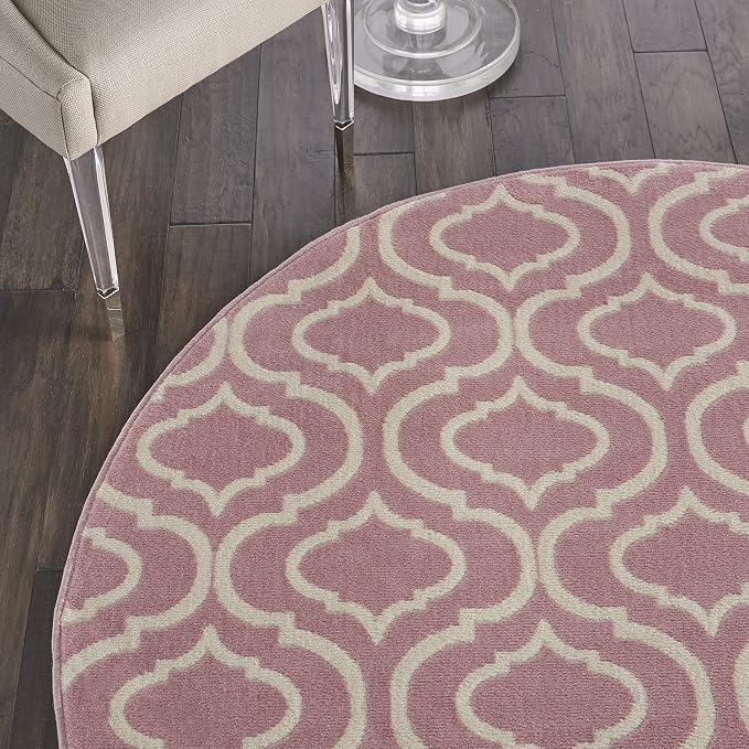 Nourison Home Jubilant Pink 5'3" x Round Area Rug - Easy Clean, Non Shedding, Bed Room, Living Room, Dining Room, Kitchen (5' x Round)