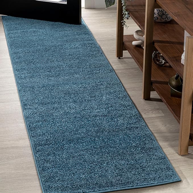 JONATHAN Y Haze Solid Low-Pile Turquoise Runner Rug 2x14, Coastal,Bohemian,Minimalist,Classic, Easy-Cleaning for Living Room,Bedroom,Kitchen,Pet Friendly,Non-Shedding (SEU100H-214)