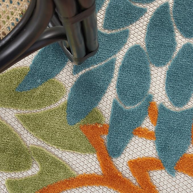 Nourison Home Aloha Turquoise Multicolor 7'10" x Round Area Rug - Easy Clean, Non Shedding, Bed Room, Living Room, Dining Room, Kitchen (8' x Round)