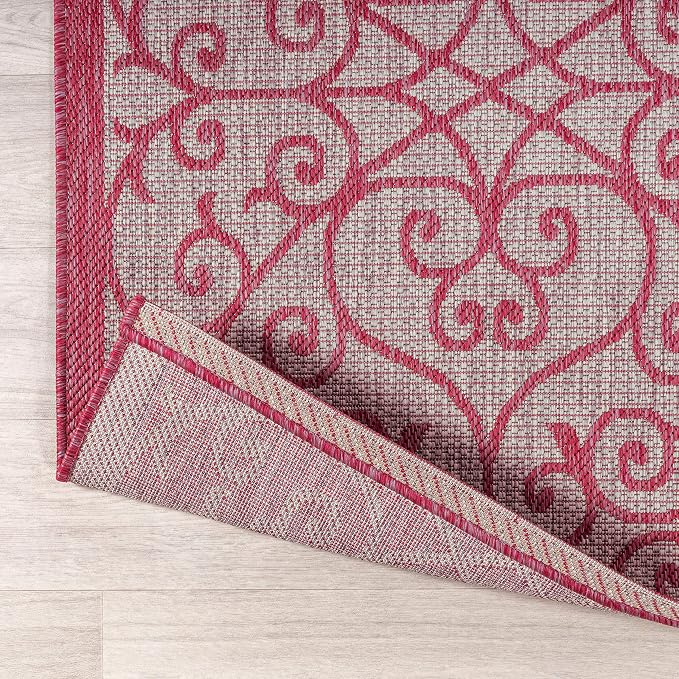 JONATHAN Y Vintage Filigree Indoor Outdoor Runner Rug 2X8 Light Gray/Fuchsia, Madrid Textured Weave for Backyard, Patio, Porch, Easy-Cleaning, High Traffic, Pet-Friendly, Non-Shedding (SMB107I-28)