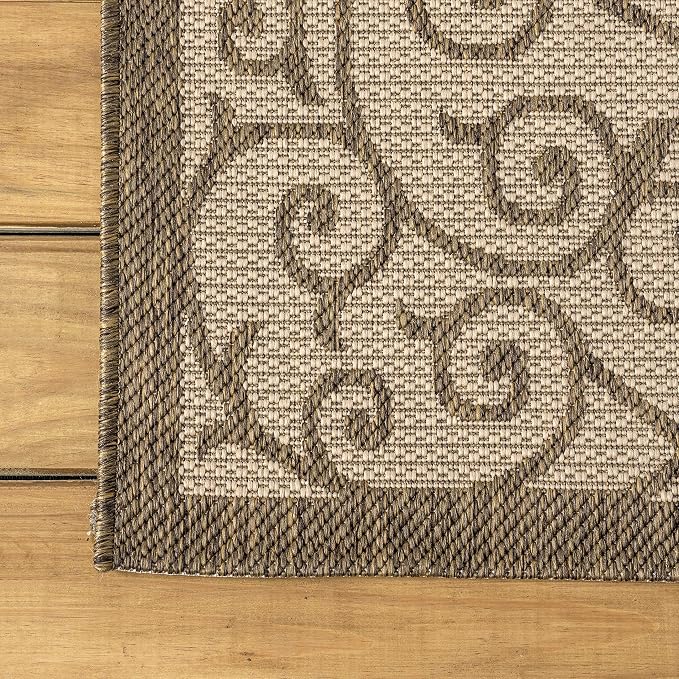 JONATHAN Y Vintage Filigree Indoor Outdoor Round Area Rug 8 Ft Beige/Brown, Madrid Textured Weave for Backyard, Patio, Porch, Easy-Cleaning, High Traffic, Pet-Friendly, Non-Shedding (SMB107B-8R)