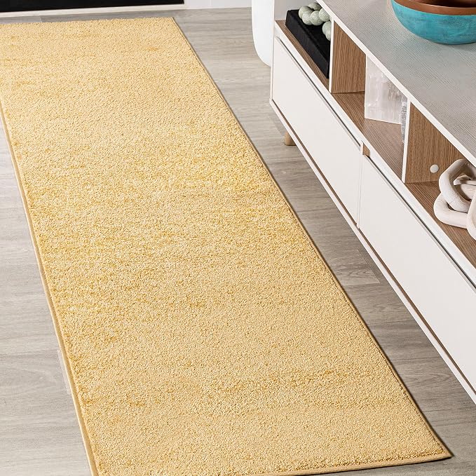 JONATHAN Y Haze Solid Low-Pile Mustard Runner Rug 2x8, Coastal,Bohemian,Minimalist,Classic, Easy-Cleaning for Living Room,Bedroom,Kitchen,Pet Friendly,Non-Shedding (SEU100B-28)