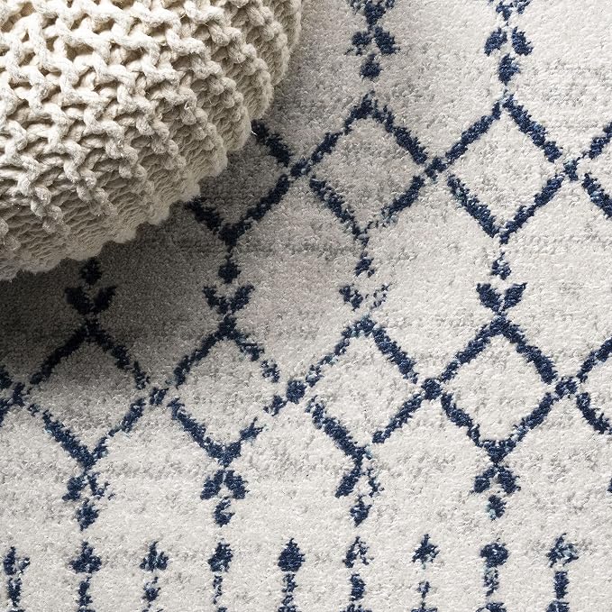 JONATHAN Y Boho Vintage Diamond Cream/Navy Indoor Area Rug 8X10 ft, Moroccan Hype for Living Room, Bedroom, Kitchen, Office, Easy-Cleaning, High Traffic, Pet-Friendly, Non-Shedding (MOH101F-8)