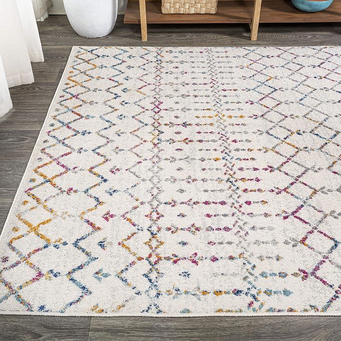 JONATHAN Y Boho Vintage Diamond Ivory/Multi Indoor Area Rug 5X8 ft, Moroccan Hype for Living Room, Bedroom, Kitchen, Office, Easy-Cleaning, High Traffic, Pet-Friendly, Non-Shedding (MOH101E-5)