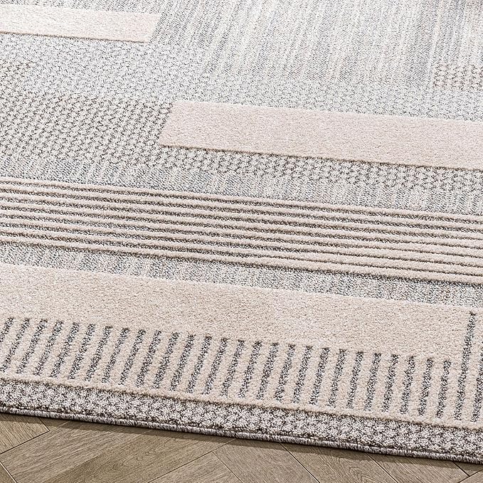 Well Woven Harlow Collection Briar Beige - Modern Tribal Minimalist Geometric 5x7 Area Rug - Ideal for Living Room, Dining Room & Bedroom - Durable, Stain Resistant & Easy to Clean