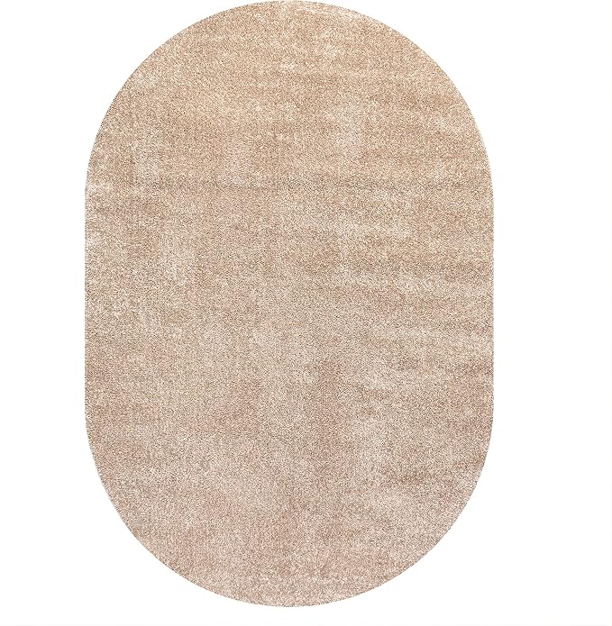 JONATHAN Y Haze Solid Low-Pile Beige 3x5 Oval Indoor Area Rug, Coastal,Bohemian,Minimalist,Classic, Easy-Cleaning for Living Room,Bedroom,Kitchen,Pet Friendly,Non-Shedding (SEU100G-3OV)