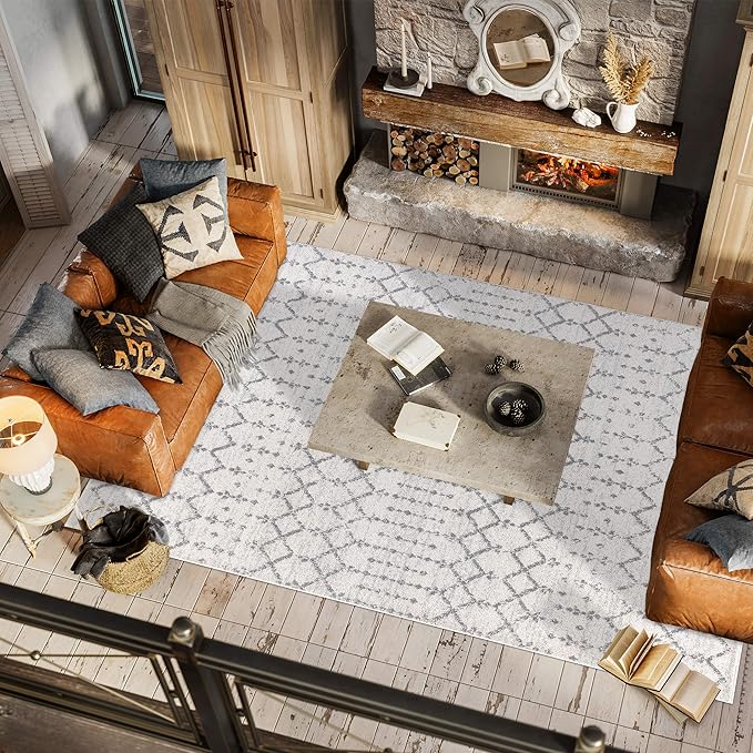 JONATHAN Y Boho Vintage Diamond Cream/Gray Indoor Area Rug 6X9 ft, Moroccan Hype for Living Room, Bedroom, Kitchen, Office, Easy-Cleaning, High Traffic, Pet-Friendly, Non-Shedding (MOH101B-6)
