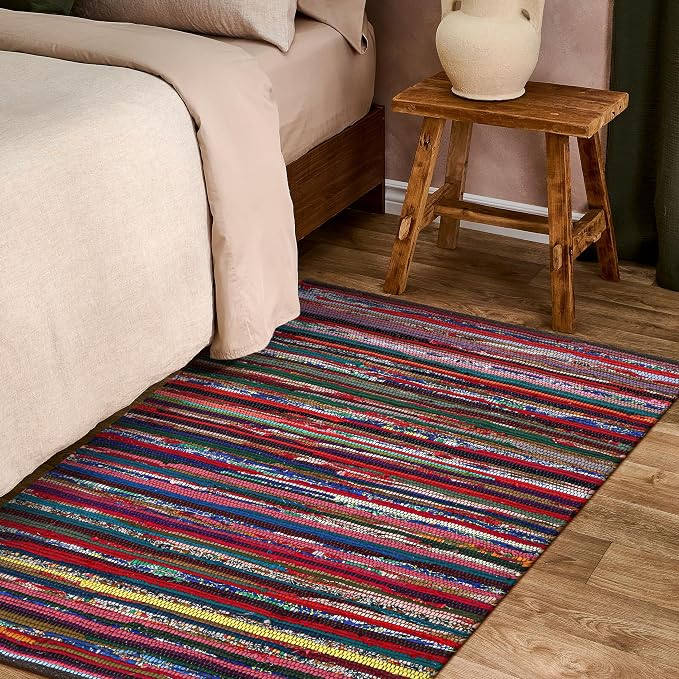 Chindi Rug 3x5, Boho Living Room Woven Braided Multicolor Area Rugs 3x5, Bohemian Colorful Recycled Cotton Rag Rugs for Farmhouse, Bedroom, Dining Room, Classroom, Hallway