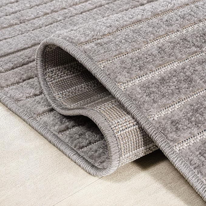 JONATHAN Y Hallie High-Low Curve Gray/Ivory Indoor/Outdoor Area Rug, 10x14, Minimalist, Pet Friendly, Non-Shedding, Stain Resistant, Hose-Washable for Backyard, Patio, Porch (SCN100A-14)