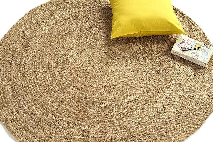 GRUHUM Jute Area Rug 10ft Natural Fiber Round Boho Handwoven Soft Braided Reversible Rustic Vintage Rugs for Farmhouse Indoor Eco-Friendly Kitchen Bedroom Living Room Hallways Enterways (10 ft Circle)