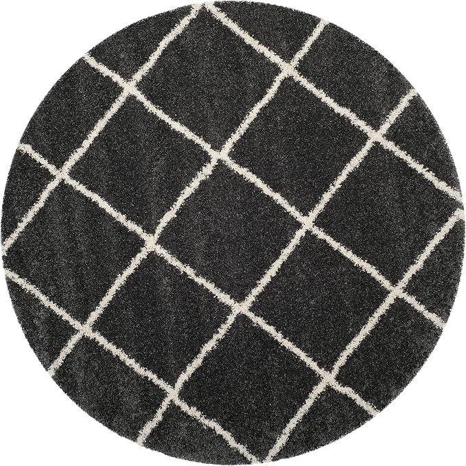 SAFAVIEH Hudson Shag Collection 11' Round Dark Grey/Ivory SGH281G Modern Diamond Trellis Non-Shedding Living Room Bedroom Dining Room Entryway Plush 2-inch Thick Area Rug