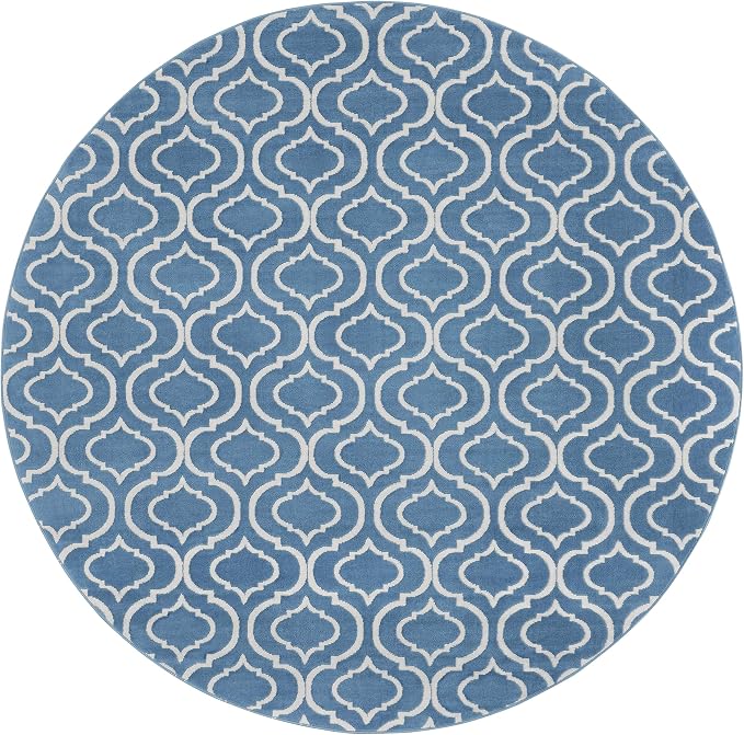 Nourison Home Jubilant Trellis Blue 8' x Round Area -Rug, Easy -Cleaning, Non Shedding, Bed Room, Living Room, Dining Room, Kitchen (8 Round)