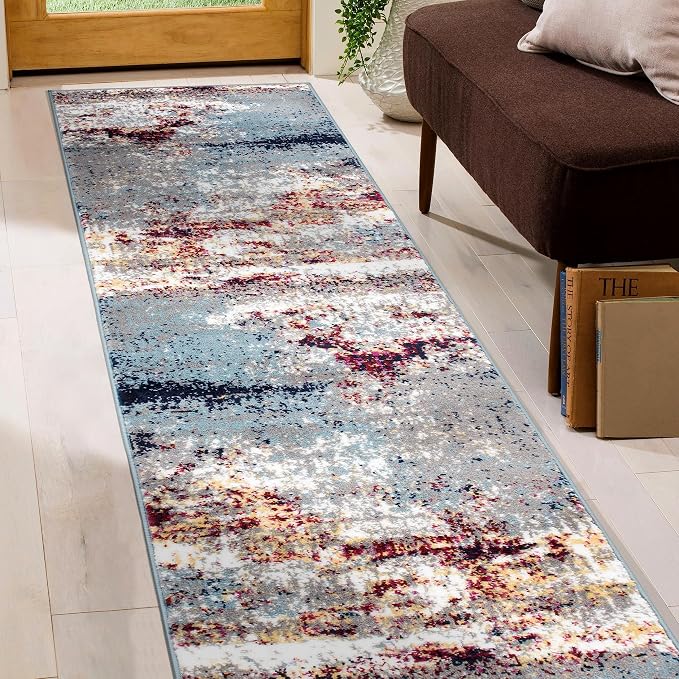 Rugshop Watercolor Distressed Modern Bohemian Runner Rug Multi 2' x 7'