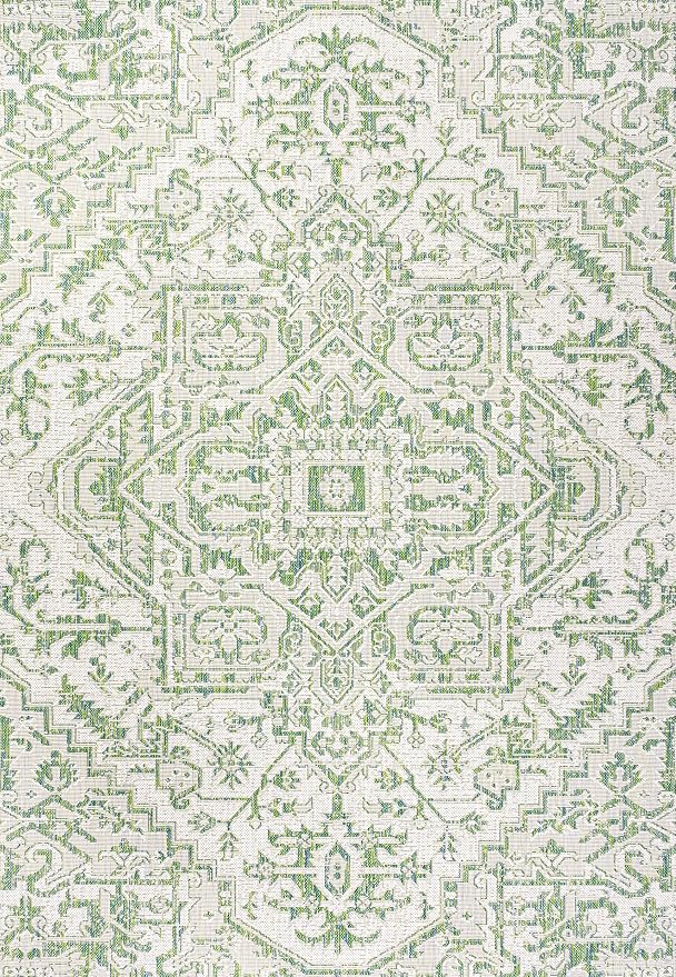 JONATHAN Y Boho Medallion Indoor Outdoor Area Rug 4X6 Green/Cream, Estrella Textured Weave for Backyard, Patio, Porch, Easy-Cleaning, High Traffic, Pet-Friendly, Non-Shedding (SMB105G-4)
