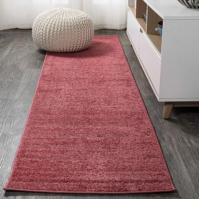 JONATHAN Y Haze Solid Low-Pile Red Runner Rug 2x14, Coastal,Bohemian,Minimalist,Classic, Easy-Cleaning for Living Room,Bedroom,Kitchen,Pet Friendly,Non-Shedding (SEU100E-214)