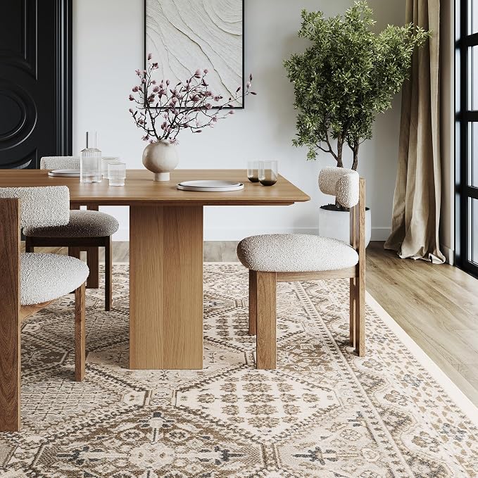 nuLOOM 6 Square Becca Traditional Tiled Area Rug, Beige, Faded Transitional Design, Stain Resistant, For Bedroom, Dining Room, Living Room, Hallway, Office, Kitchen, Entryway