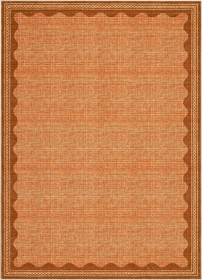 GarveeHome Scalloped Orange Door Mat Indoor Rugs for Entryway Small Rug 2x3 Washable Non-Slip TPE Backing Modern Minimalism Soft Low-Pile Throw Carpet for Bedroom Kitchen Bathroom