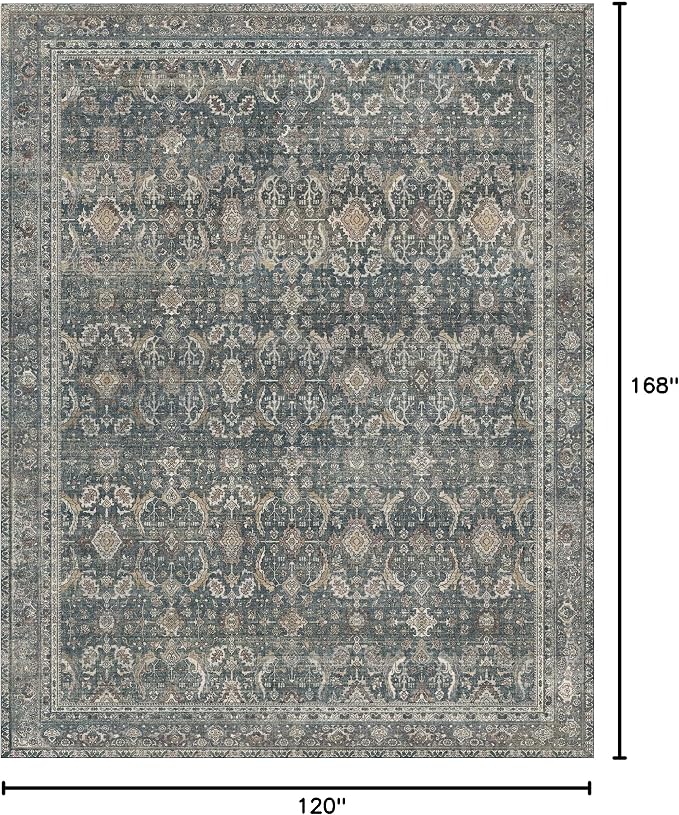 BESBLEE 10X14 Area Rugs Machine Washable Rugs for Living Room, Vintage Boho Large Rugs for Bedroom Dining Room, Non Slip Indoor Soft Distressed Lightweight Thin Low Pile Carpet, Deep