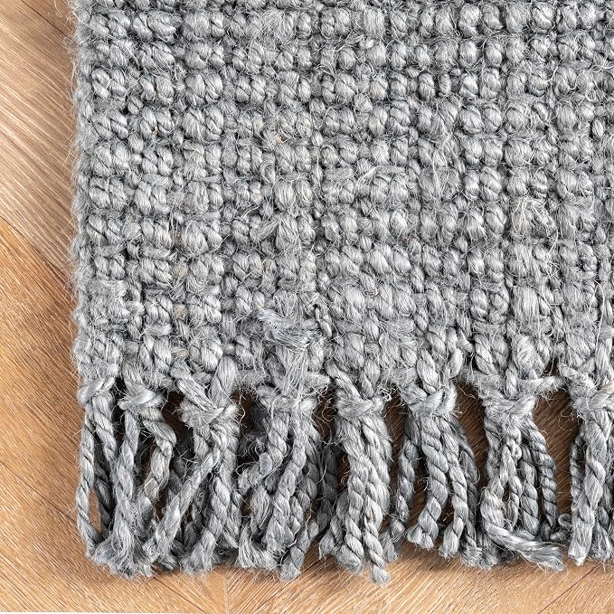 Nuloom Daniela Grey, 4' x 6', Handmade, Jute, Tassel, Soft and Textured, High Traffic, Stain Resistant, Easy Clean, Durable Area Rug for Bedroom, Living Room, Dining Space, Foyer, Entryway